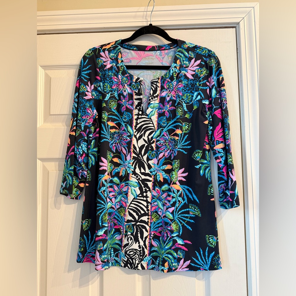 Lilly Pulitzer Black Multicolor Tropical Blouse